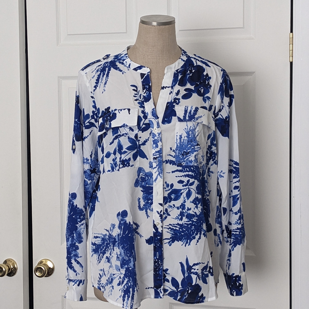 Blue and White Floral Blouse